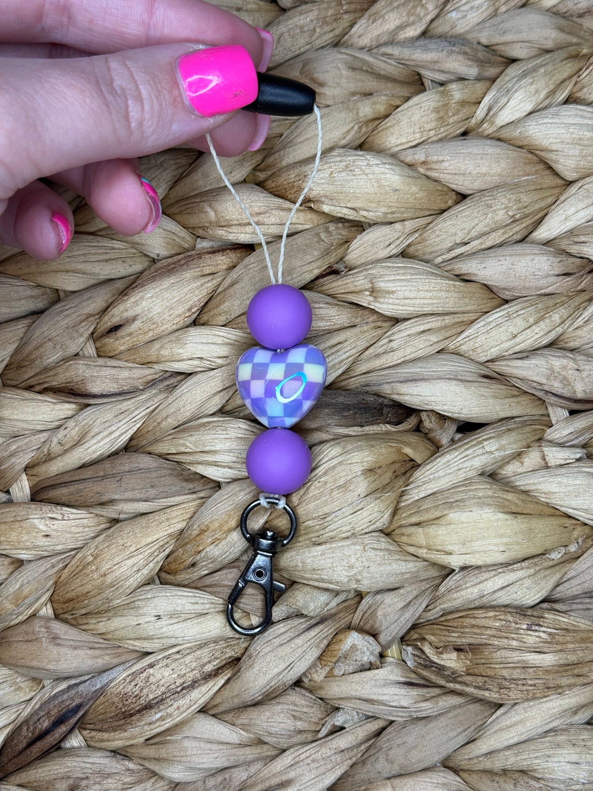 Purple Checkered Heart Hanger
